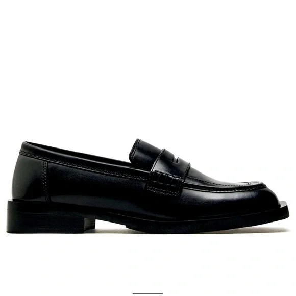 Zara | Shoes | Zara Nib Square Toe Leather Loafers Size Us 5